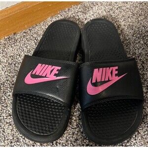 Nike Benassi JDI Black & Pink Slides Sandals Women Size 9